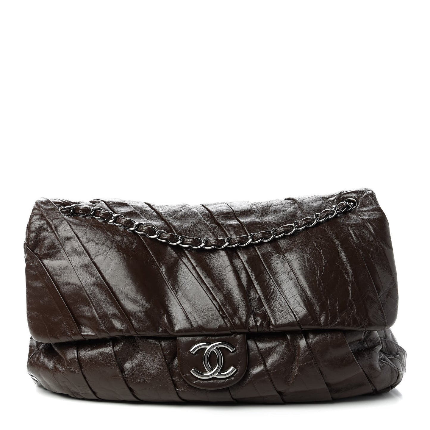 Glazed Calfskin Twisted Maxi Flap Dark Brown