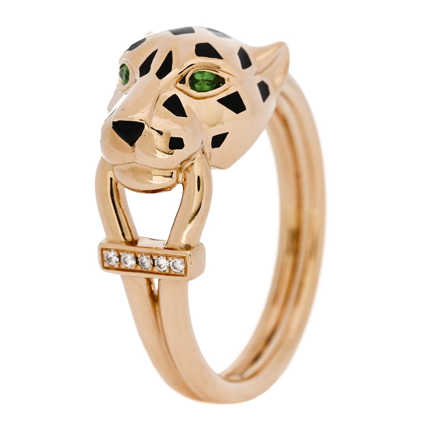 18K Yellow Gold Diamond Tsavorite Garnet Black Onyx Panthere de Cartier Ring 58 8.5