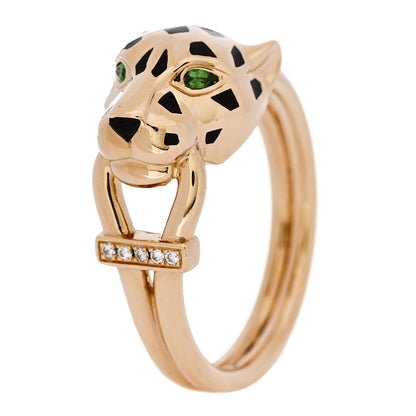 Cartier 18K Yellow Gold Diamond Tsavorite Garnet Black Onyx Panthere de Cartier Ring 58 8.5 1 of 5