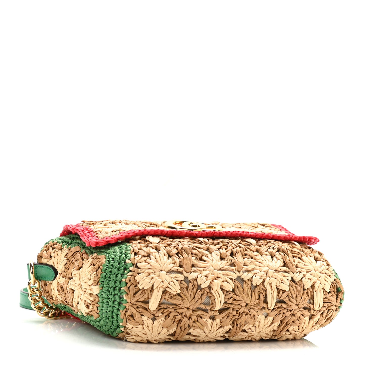 Raffia Azalea Calfskin Crochet Flower Small GG Marmont Shoulder Bag Natural Ecru Green Red New Shamarock
