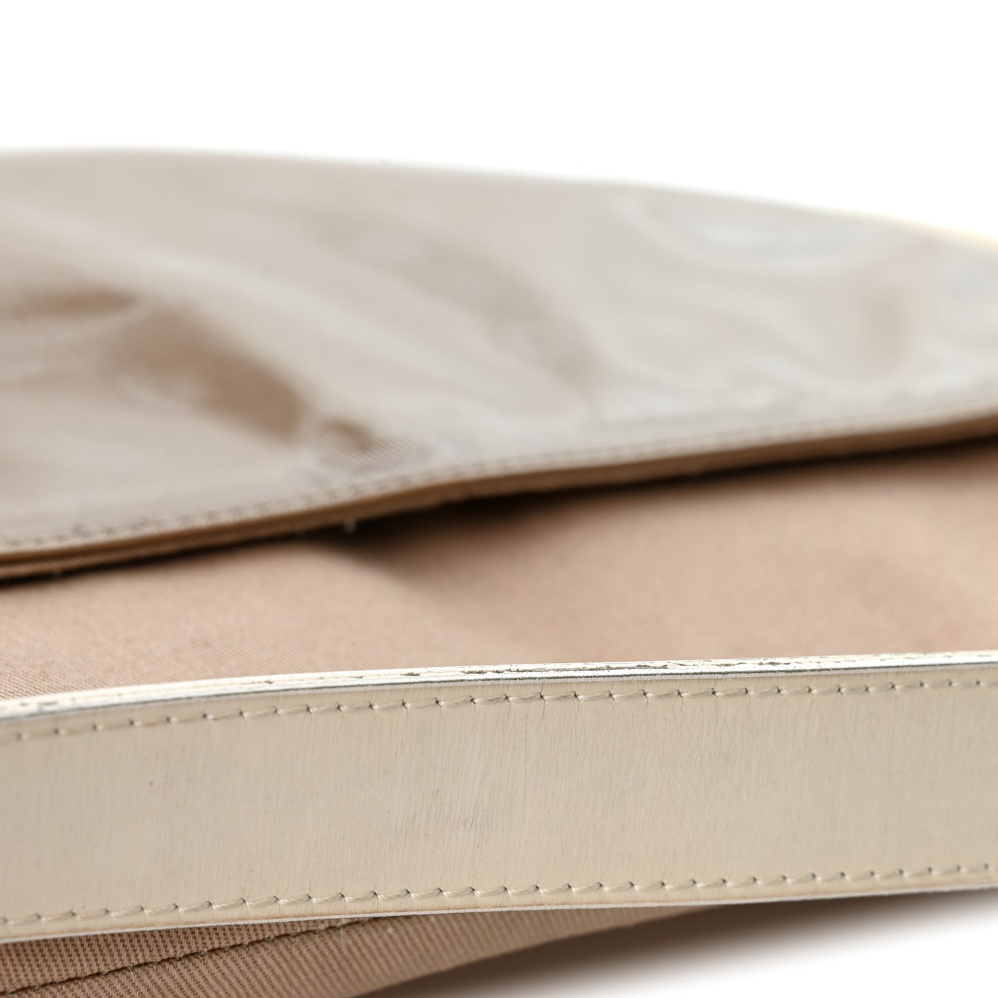 Canvas Patent Calfskin Saddle Bag Beige