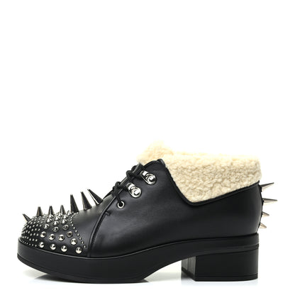 Gucci Calfskin Faux Shearling Studded Victor Ankle Boots 38.5 Black Mystic White 1 of 8