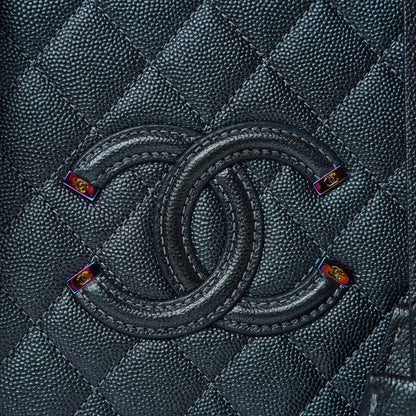 Chanel Iridescent Caviar Quilted Medium CC Filigree Vanity Case Dark Turquoise 10 of 10