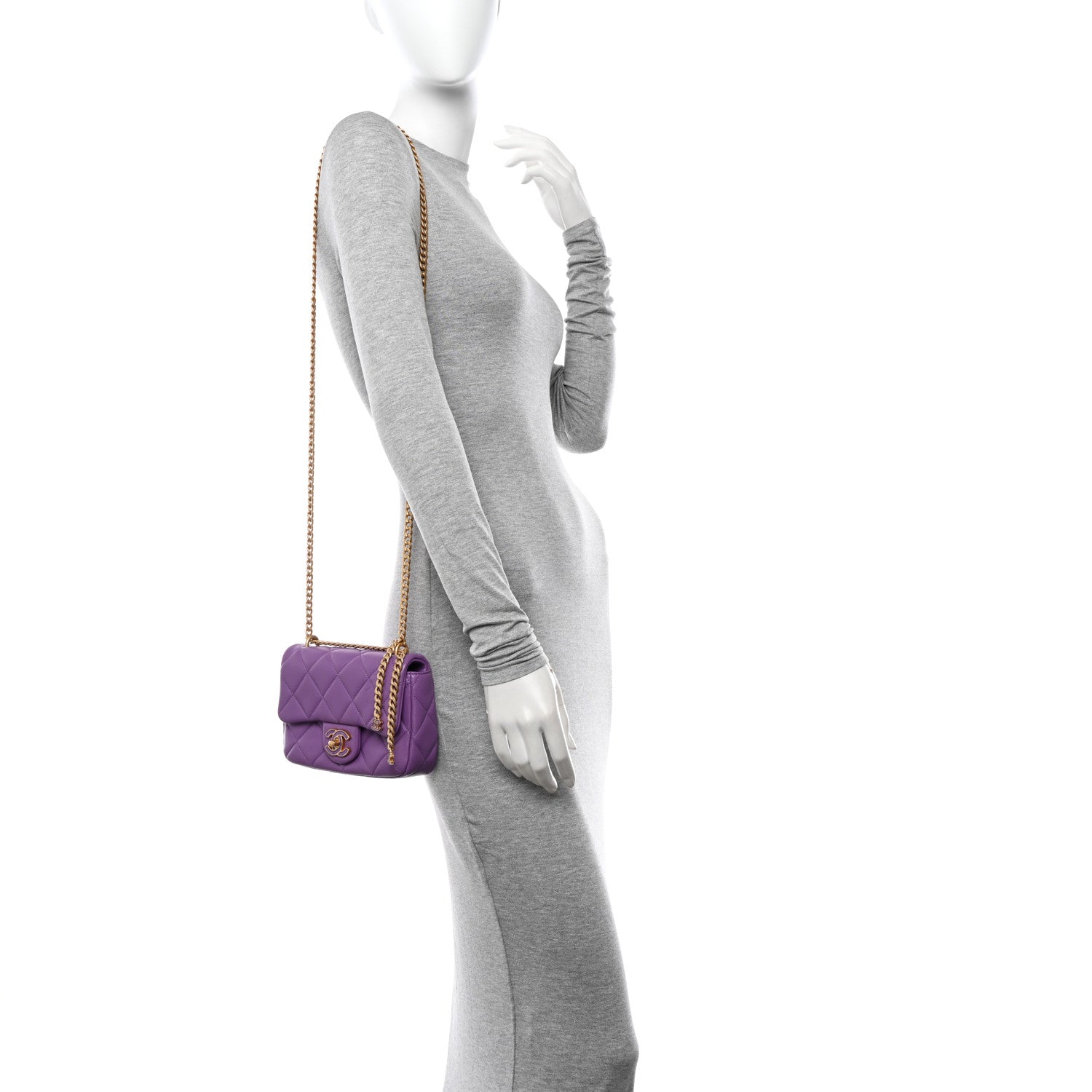 Chanel Lambskin Enamel Quilted Mini Pending CC Square Flap Purple 3 of 10