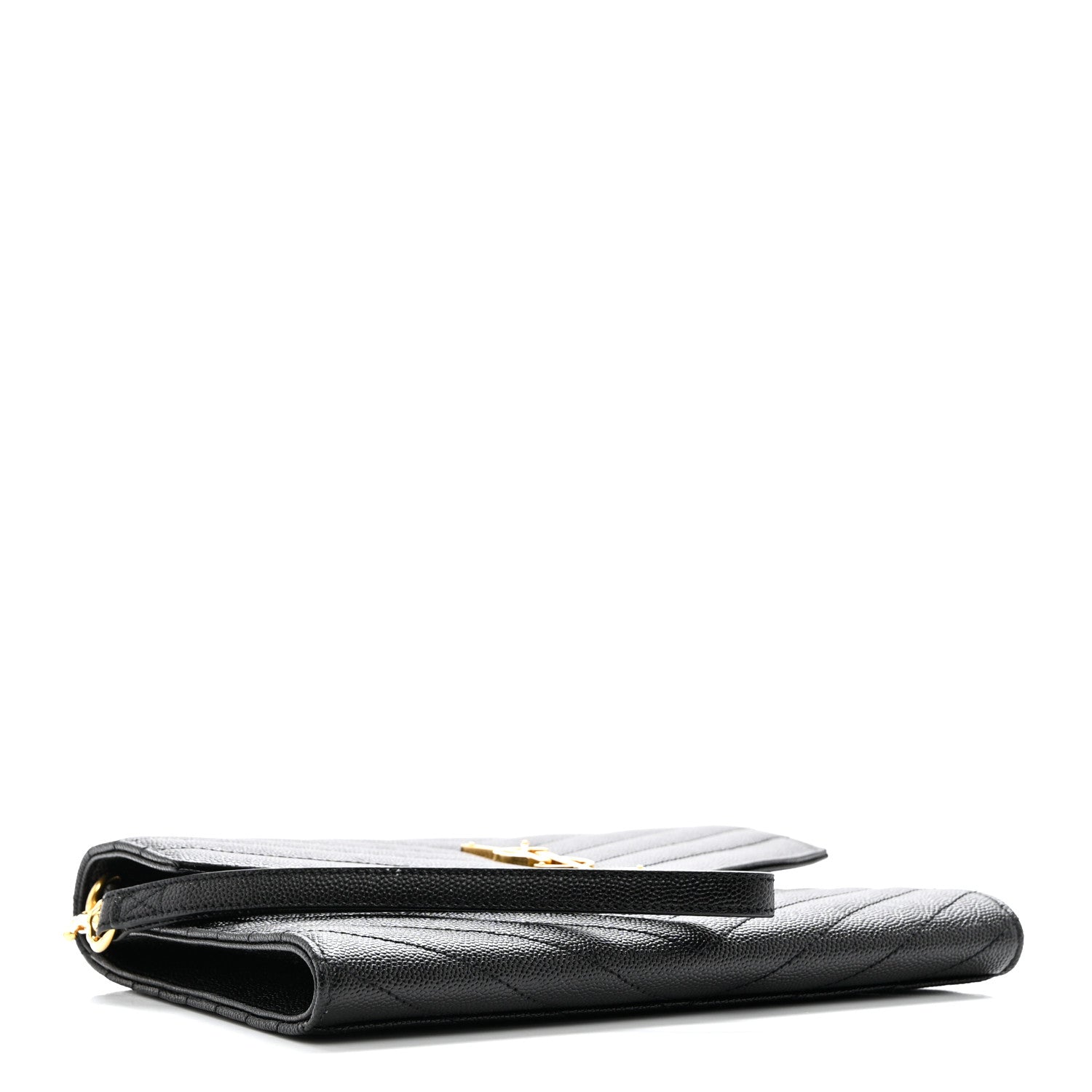 Saint Laurent Grain De Poudre Matelasse Chevron Monogram Envelope Clutch Black 3 of 6
