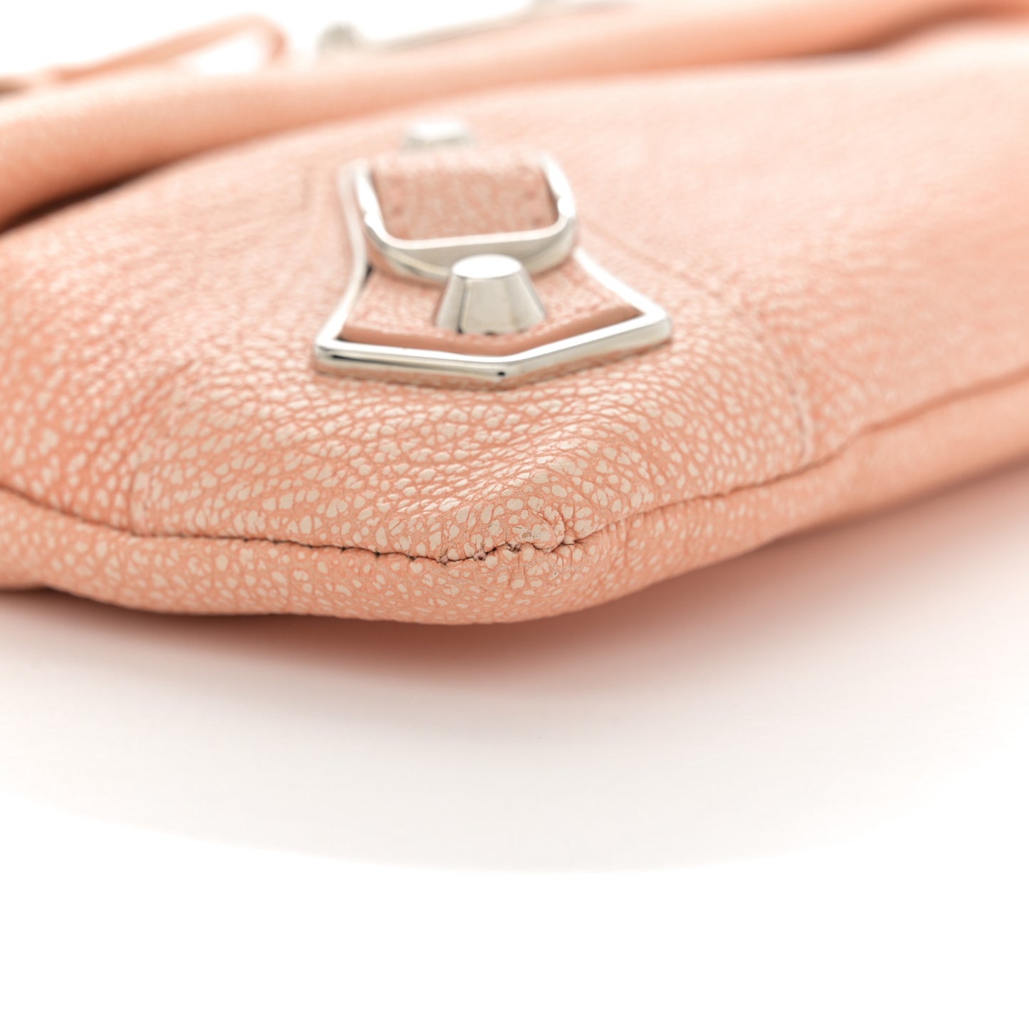 Chevre Silver Metallic Edge Hardware Envelope Clutch Rose Corail