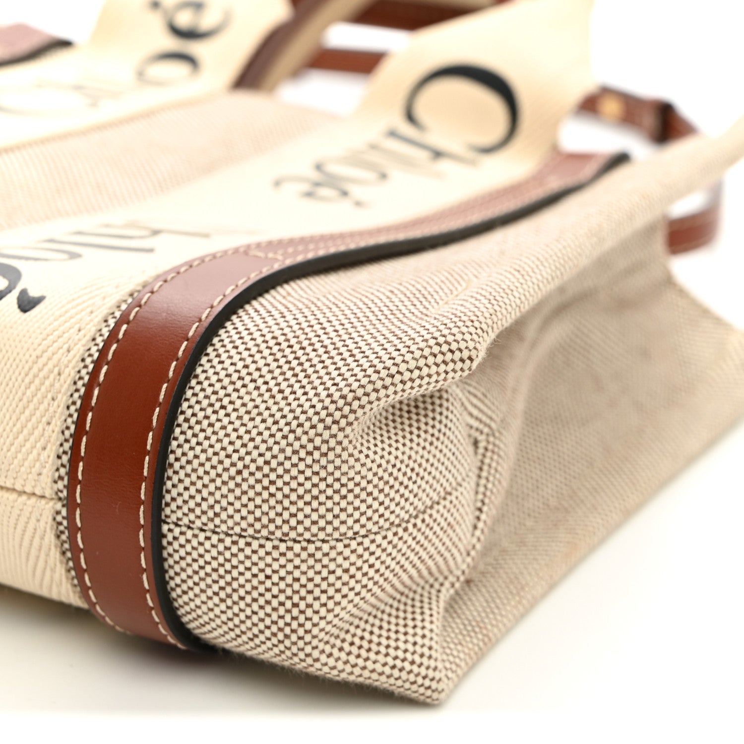 Chloe Cotton Calfskin Small Woody Ribbon Tote With Strap White Brown 10 of 10