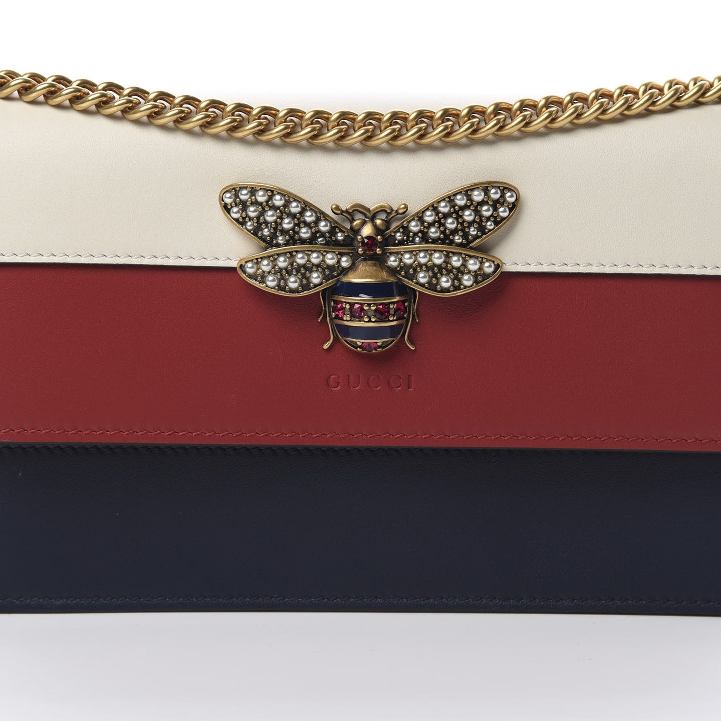Calfskin Queen Margaret Chain Wallet Blue Agata Hibiscus Red Mystic White