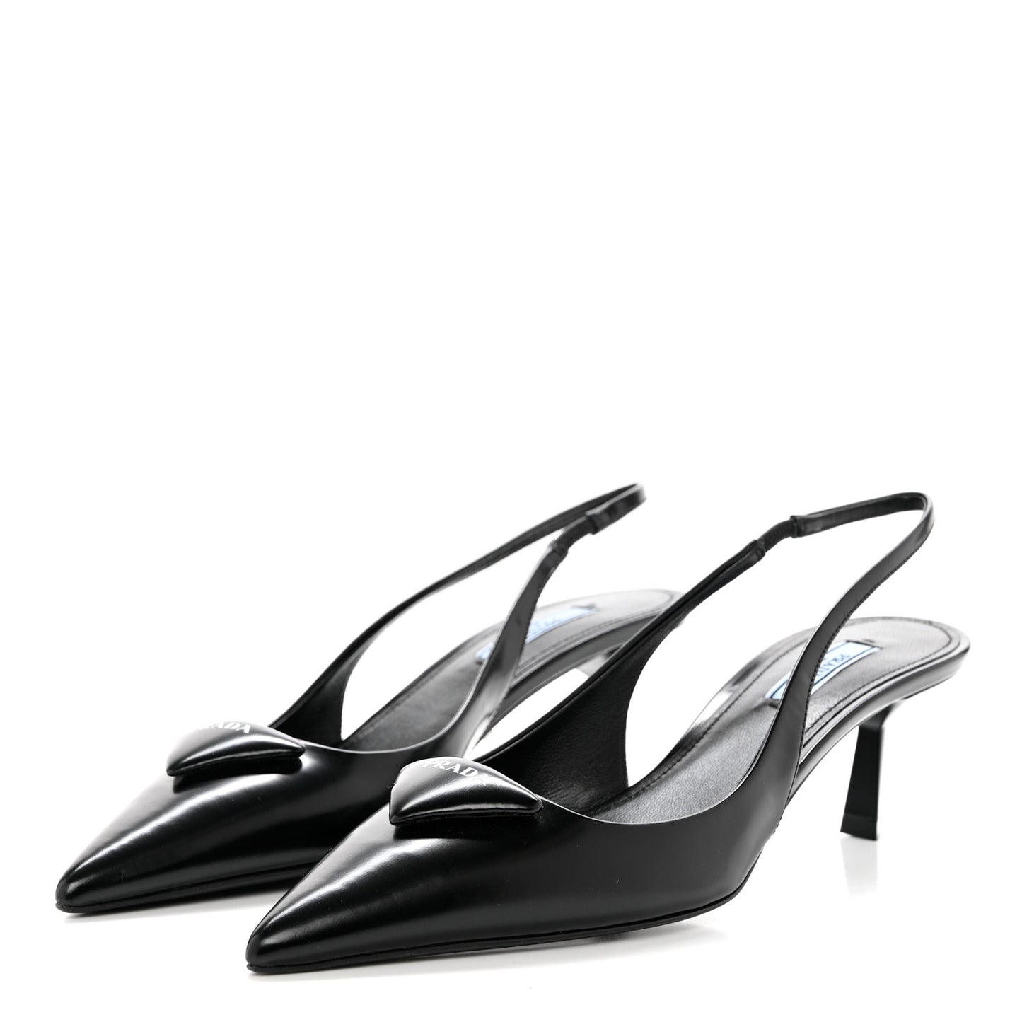 Spazzolato Triangle Logo Pointed Toe 75mm Slingback Pumps 39 Black