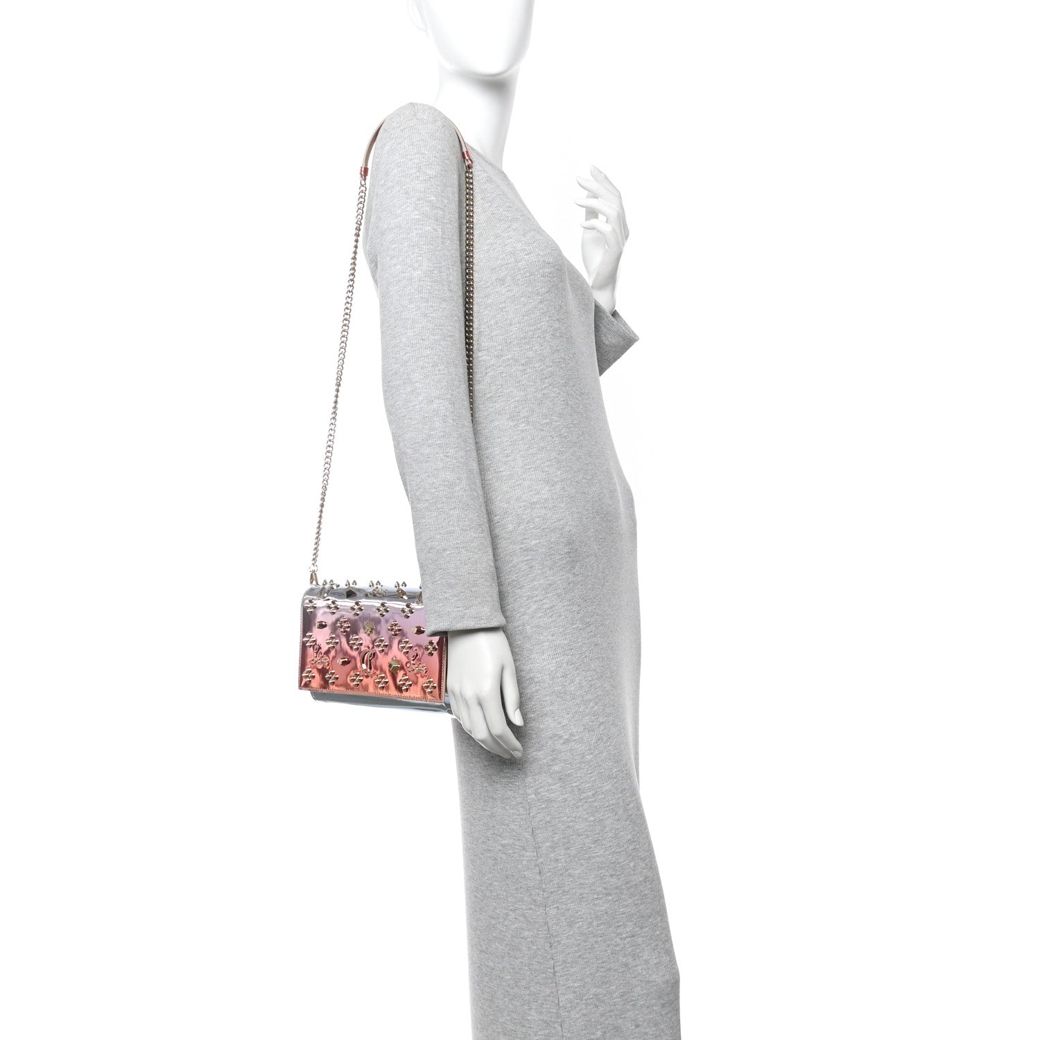 Christian Louboutin Mirror Degrade Spikes Loubinthesky Paloma Clutch Leche Gold 1 of 11
