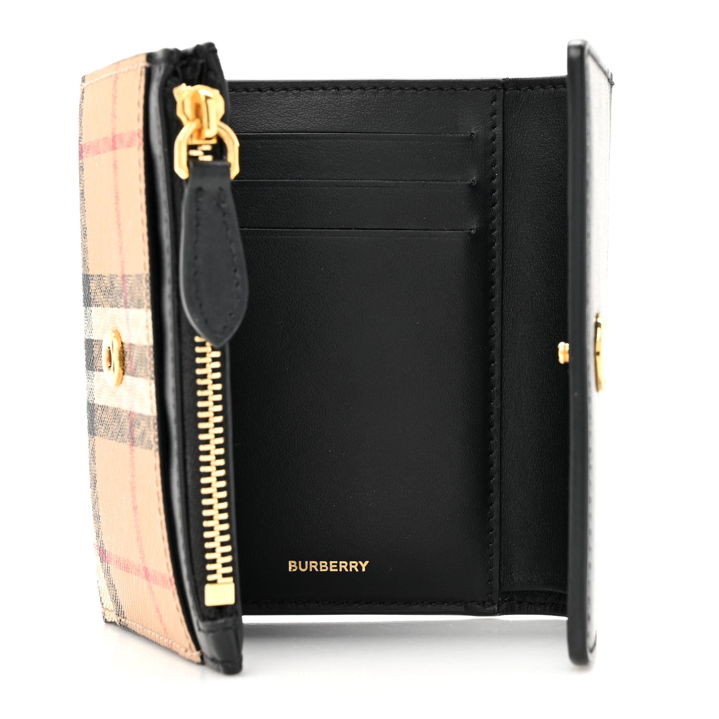 Grainy Calfskin Vintage Check Small Folding Wallet Archive Beige Black