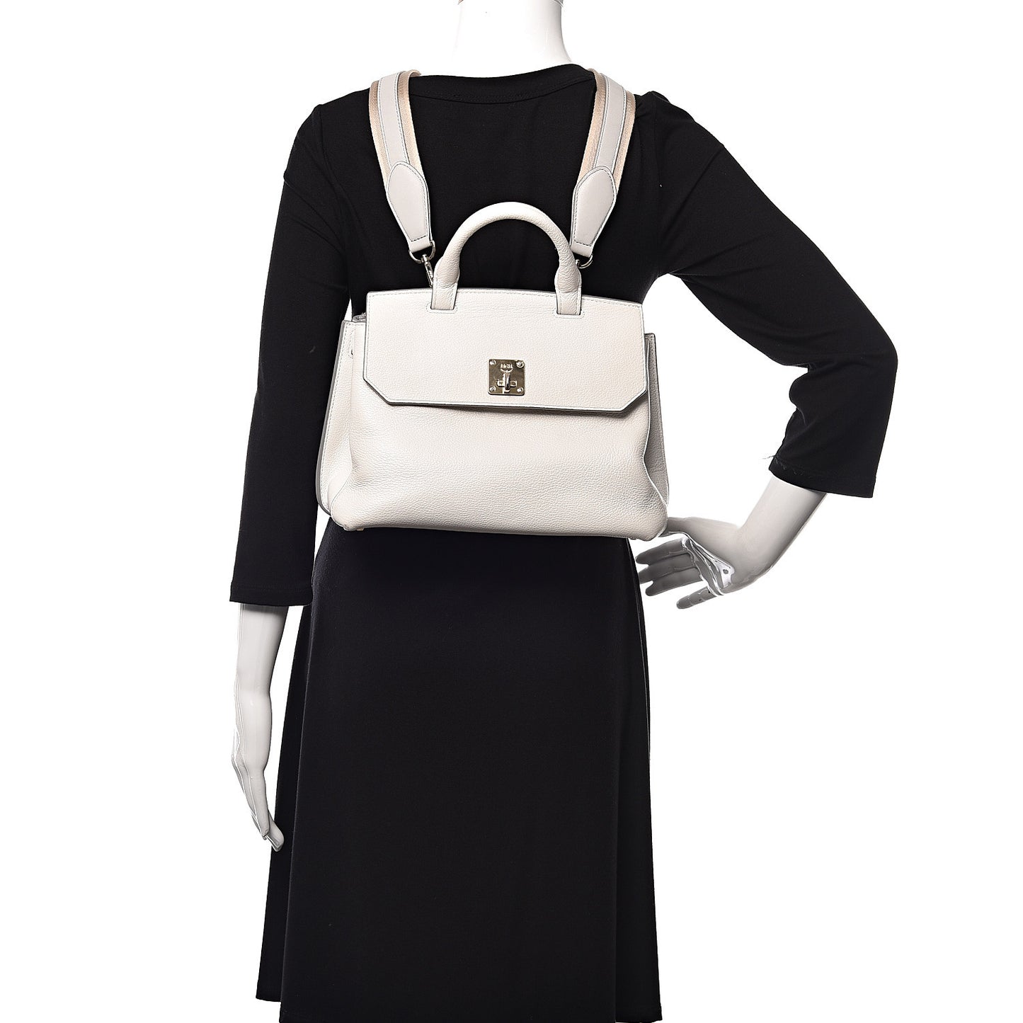 Grained Calfskin Medium Milla Convertible Backpack White Flake