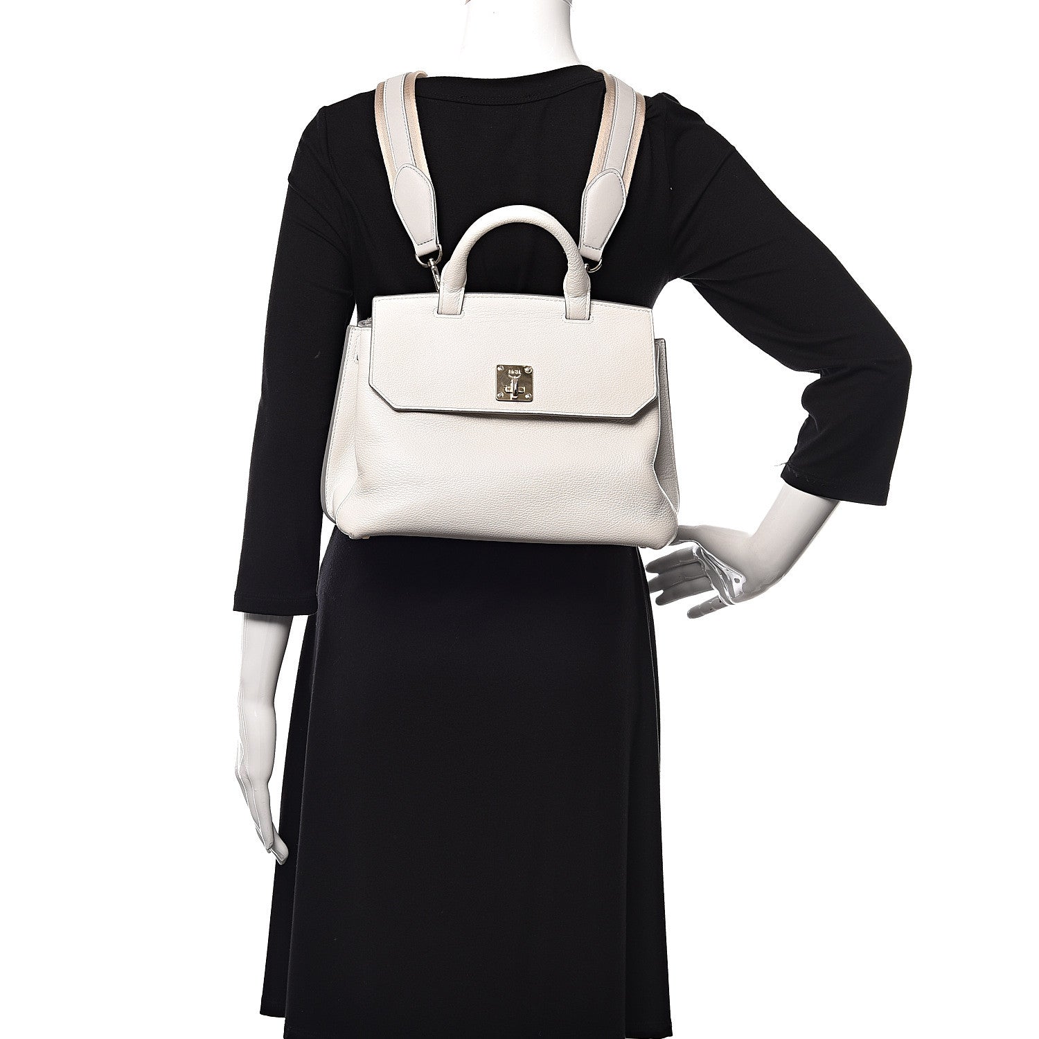 MCM Grained Calfskin Medium Milla Convertible Backpack White Flake 2 of 11