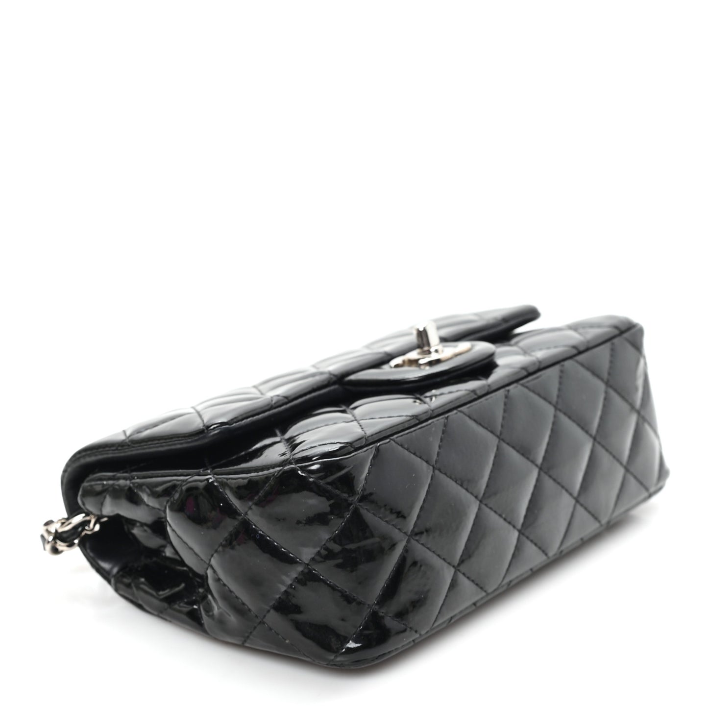 Patent Calfskin Quilted Mini Rectangular Flap Black