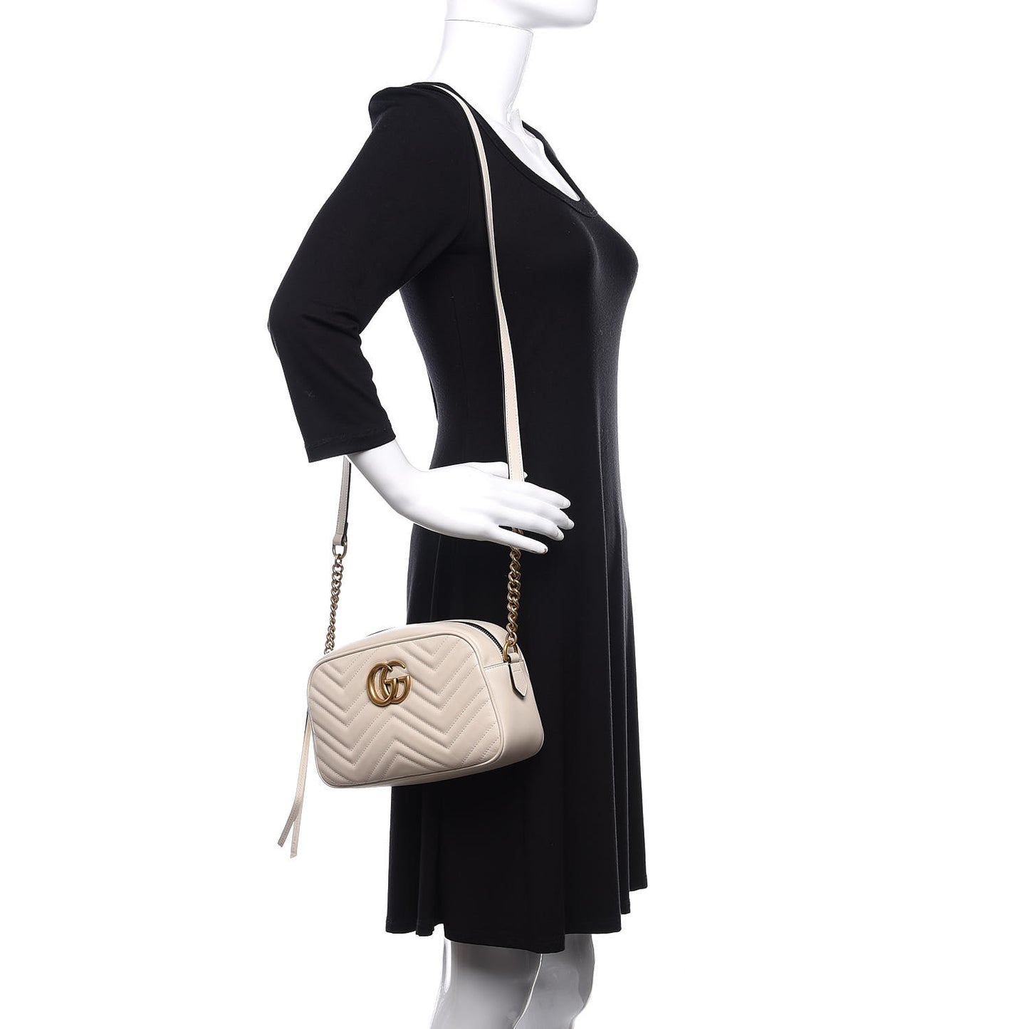 Calfskin Matelasse Small GG Marmont Chain Shoulder Bag White