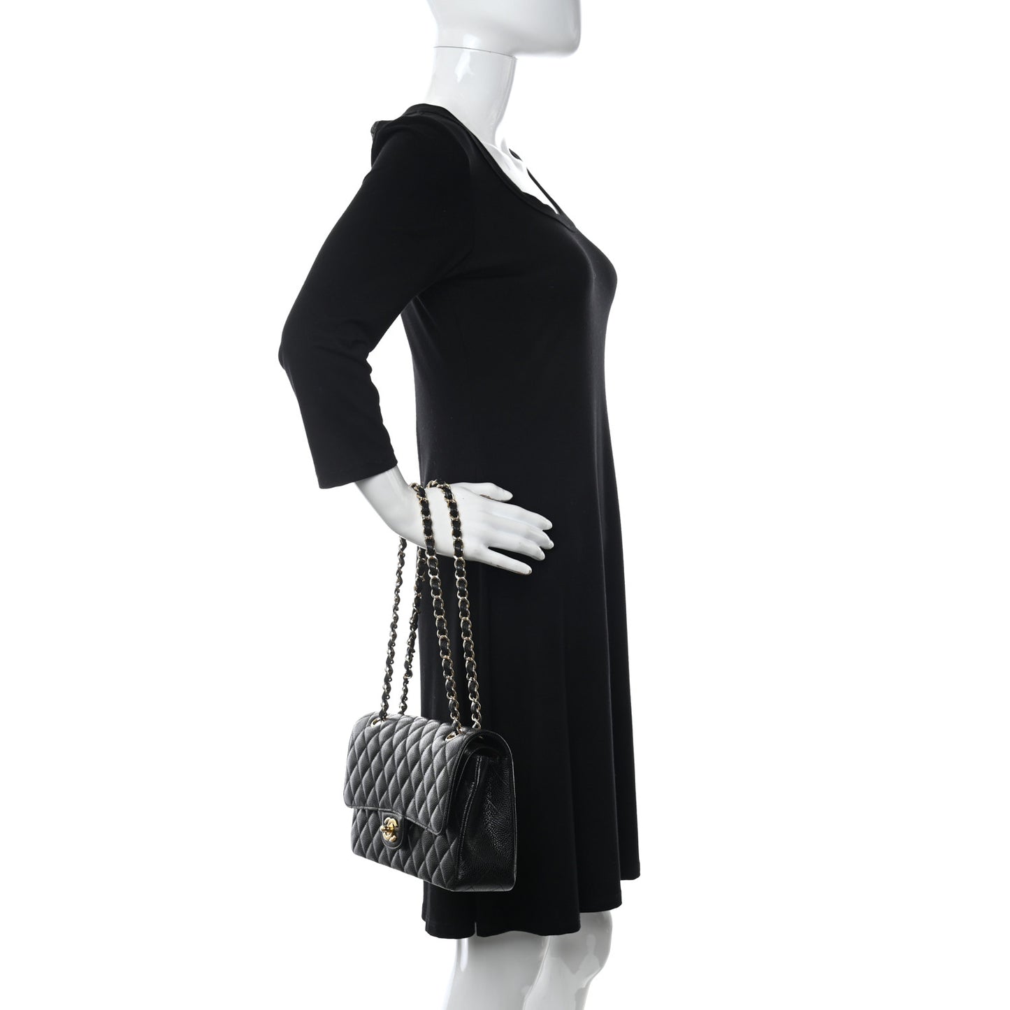 Caviar Quilted Medium Double Flap Black