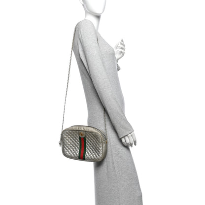Gucci Laminated Nappa Web Trapuntata Mini GG Shoulder Bag Argento 2 of 11