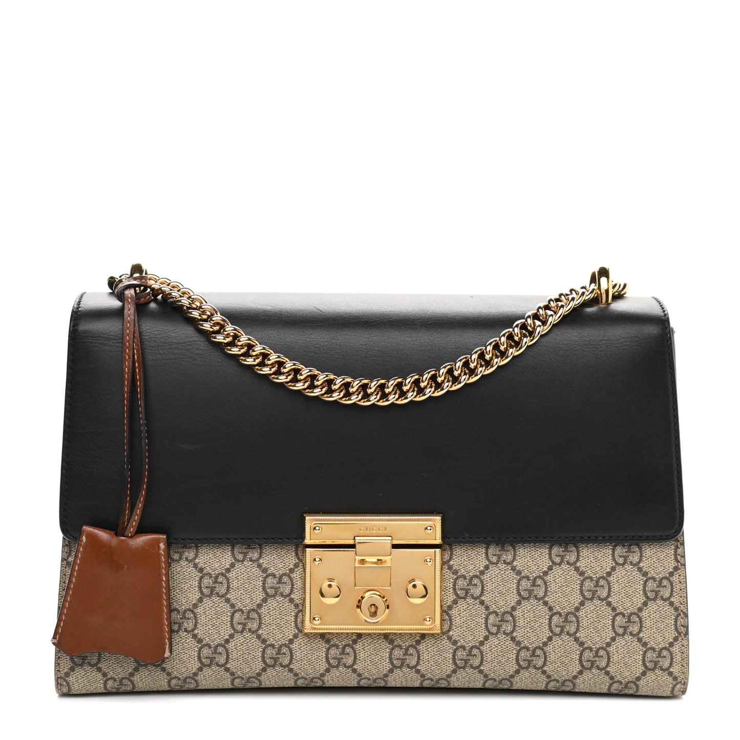 GG Supreme Monogram Calfskin Medium Padlock Shoulder Bag Beige Black Cuir