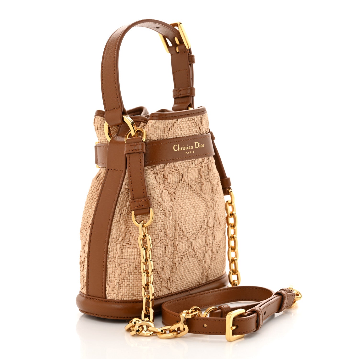 Christian Dior Raffia Calfskin Cannage Small C'est Dior Cannage Bucket Bag Natural 3 of 10