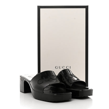 Gucci Rubber Gucci Logo Womens Platform 20/60mm Slide Sandals 37 Black 9 of 9