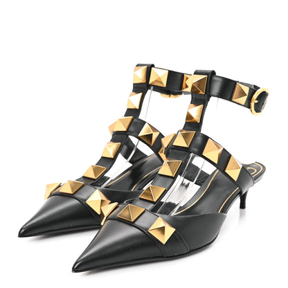 Valentino Garavani Calfskin Roman Stud Ankle Strap 40mm Pumps 36.5 Black 4 of 11