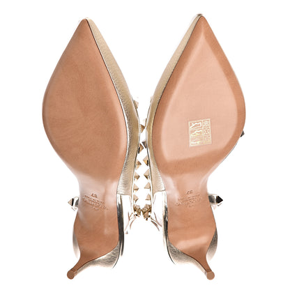 Valentino Garavani Metallic Pebbled Calfskin Rockstud Half D'Orsay Slingback 50mm Pumps 37 Platino 5 of 9