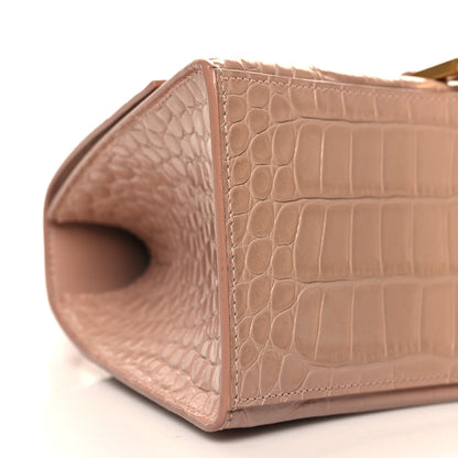 Balenciaga Shiny Calfskin Crocodile Embossed Small Hourglass Top Handle Bag Nude Beige 8 of 10