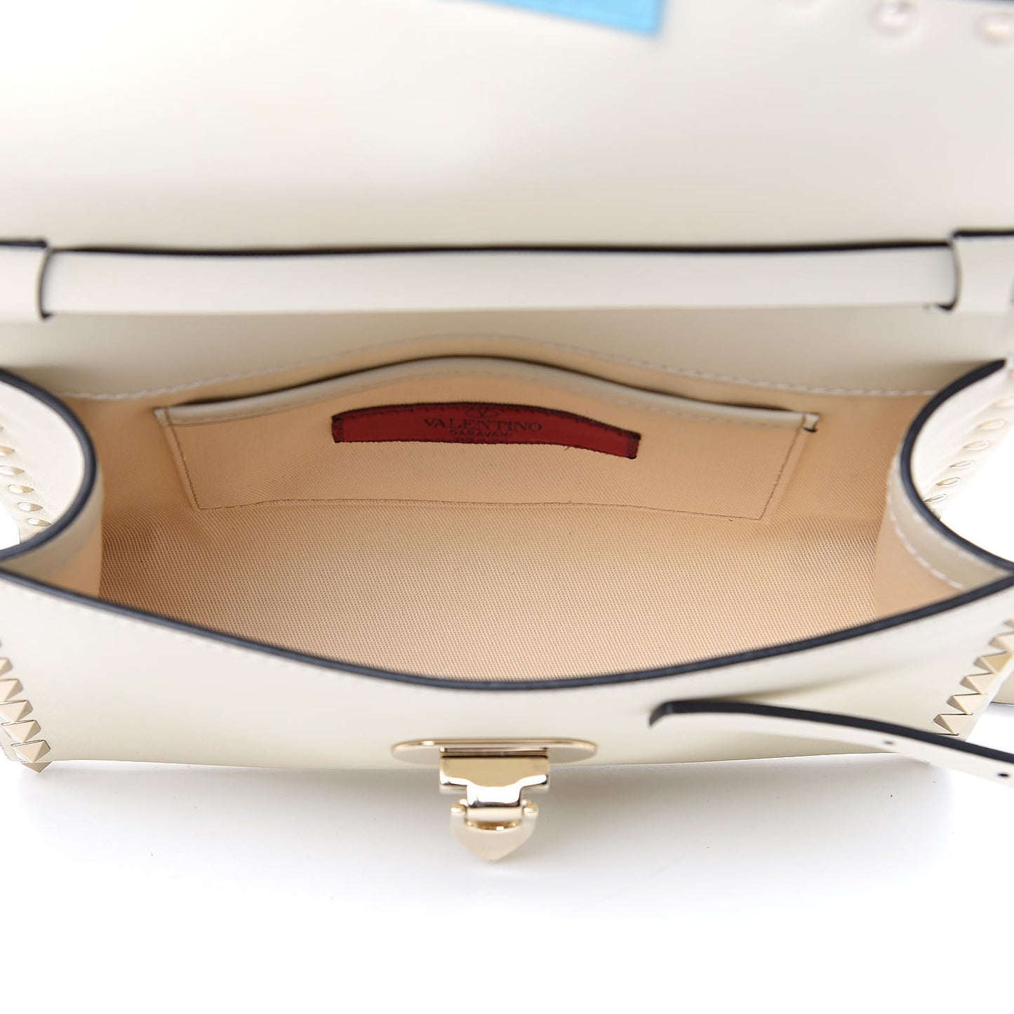 Vitello Medium Rockstud Flip Lock Crossbody Bag White