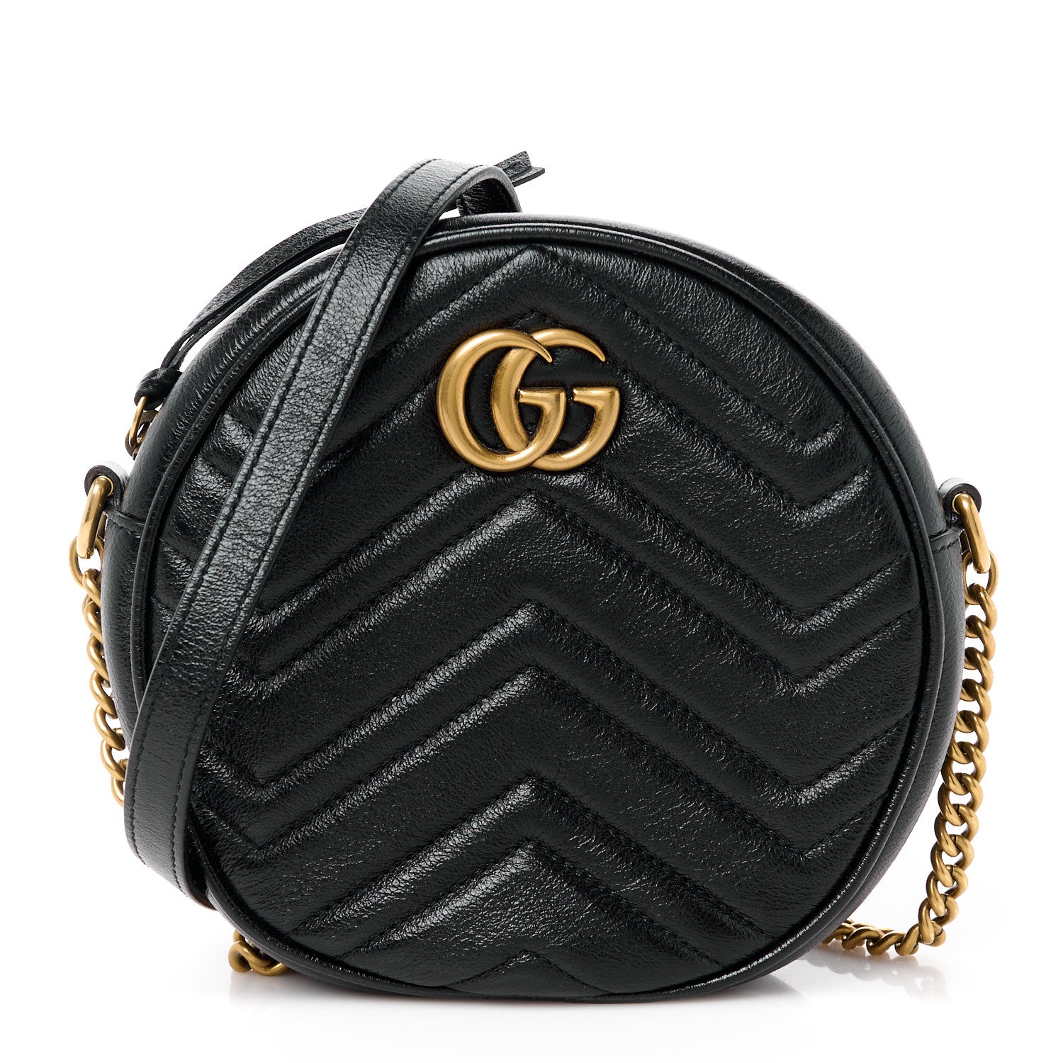 Gucci Azalea Calfskin Matelasse Heart Mini GG Marmont Round Shoulder Bag Black 1 of 13