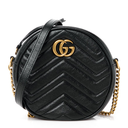 Gucci Azalea Calfskin Matelasse Heart Mini GG Marmont Round Shoulder Bag Black 1 of 13