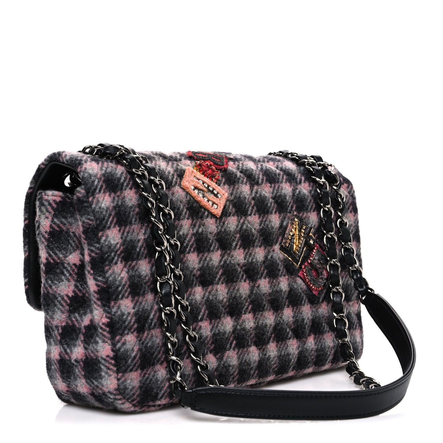 Chanel Wool Patchwork Medium Single Flap Pink Grey 3 of 10