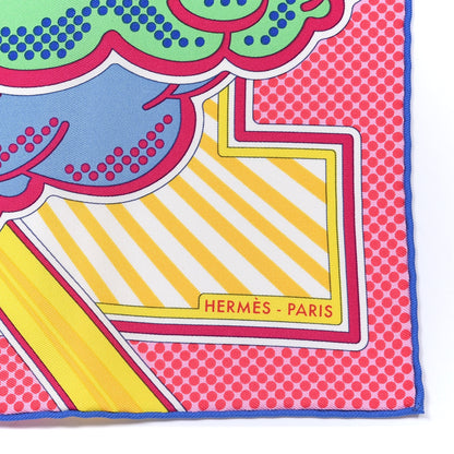 Hermes Silk Pegase Pop Pocket Square Rose Vif Vert Jaune 2 of 4