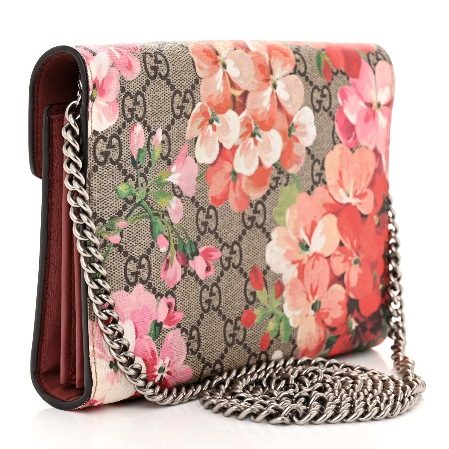 Gucci GG Supreme Monogram Blooms Mini Dionysus Chain Wallet Beige Multicolor Dry Rose 2 of 12