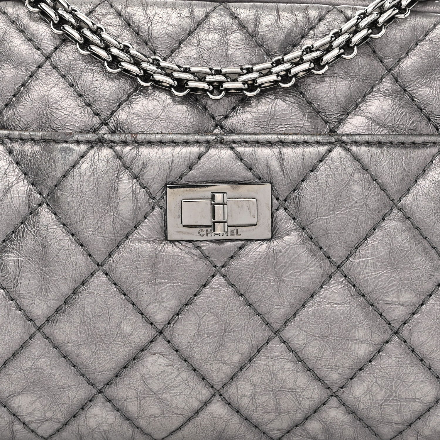 Chanel Metallic Aged Calfskin Quilted Medium Reissue Camera Case Dark Silver 8 of 12