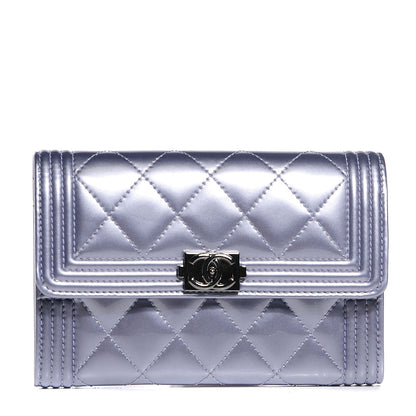 Chanel Patent Calfskin Quilted Boy Card Holder Wallet Purple 1 of 9
