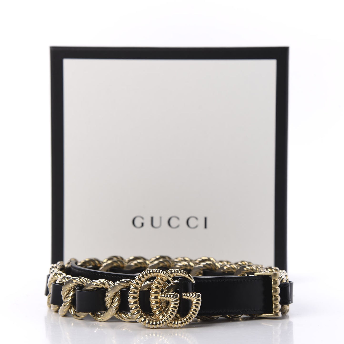 Calfskin Torchon Double G Chain 25mm Belt 85 34 Black