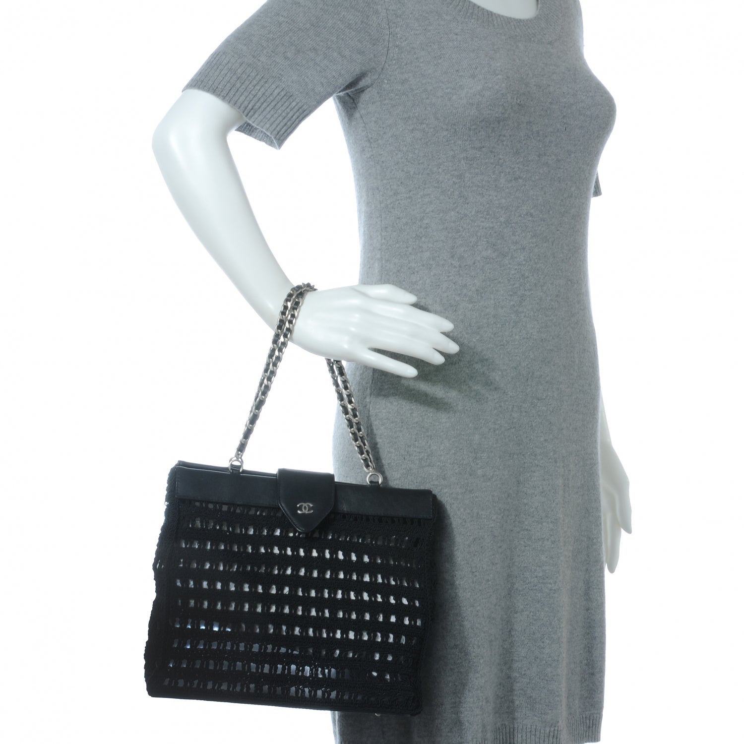 Chanel Woven Crochet Knit Tote Black 2 of 7