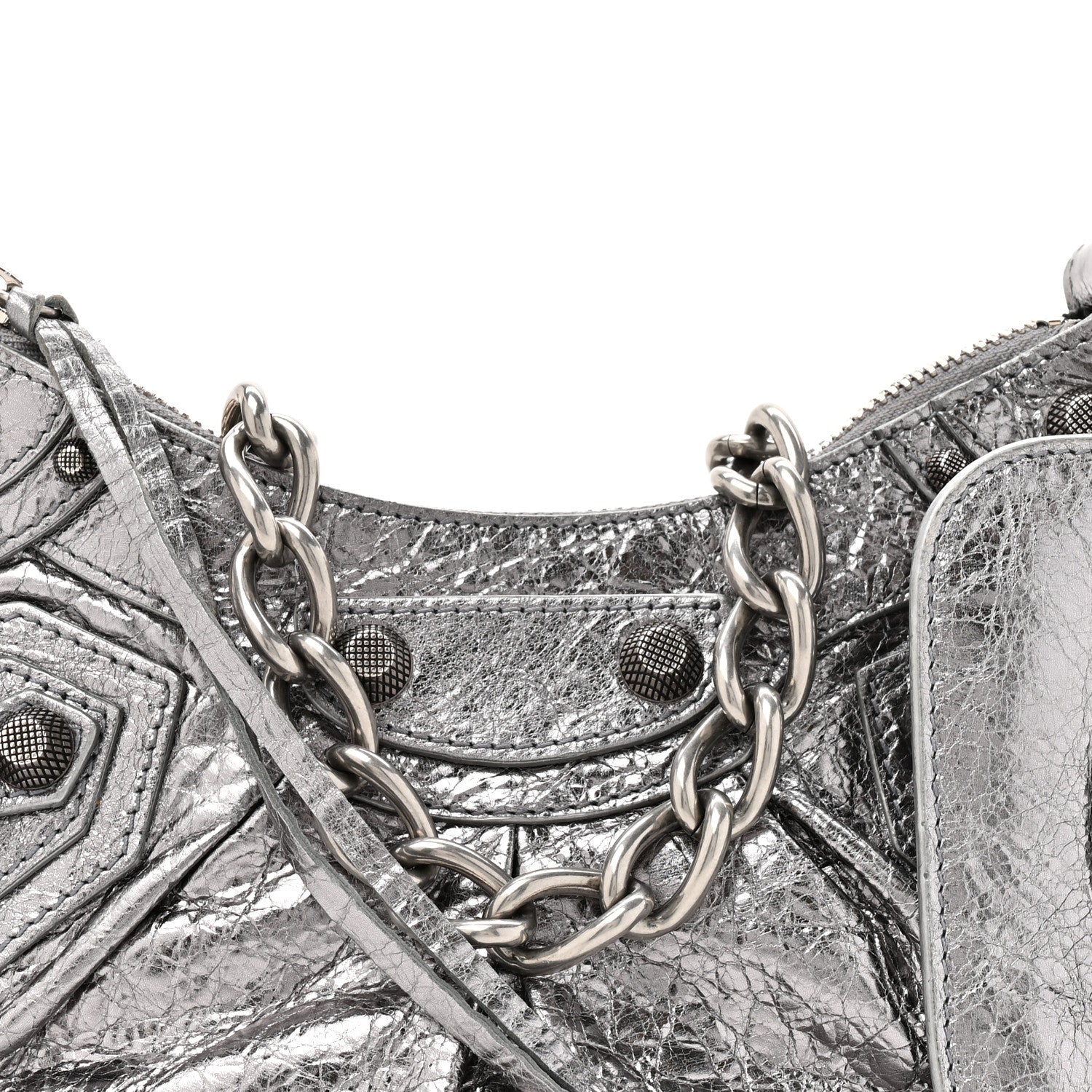 Balenciaga Metallic Agneau Arena Le Cagole Chain Shoulder Bag XS Silver 9 of 13