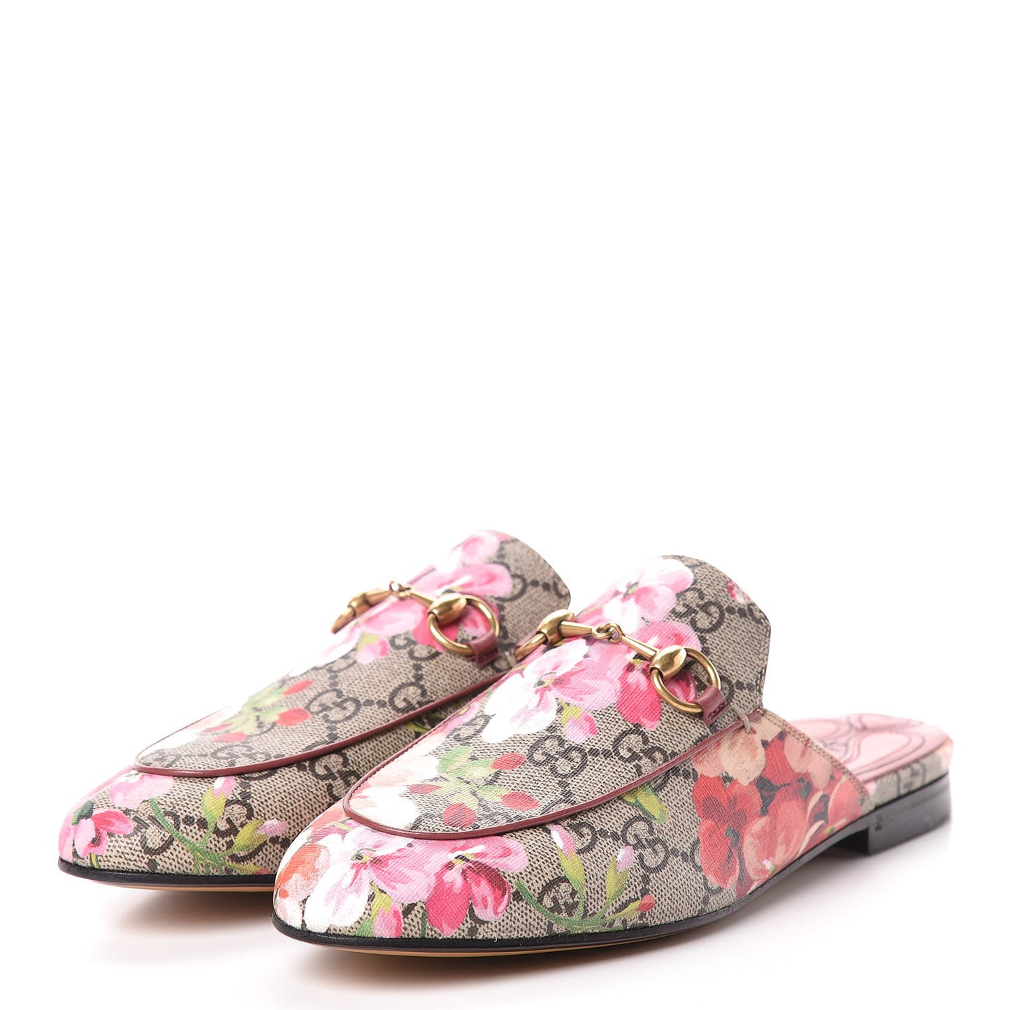 GG Supreme Monogram Blooms Womens Princetown Slippers 36 Beige Multicolor Dry Rose