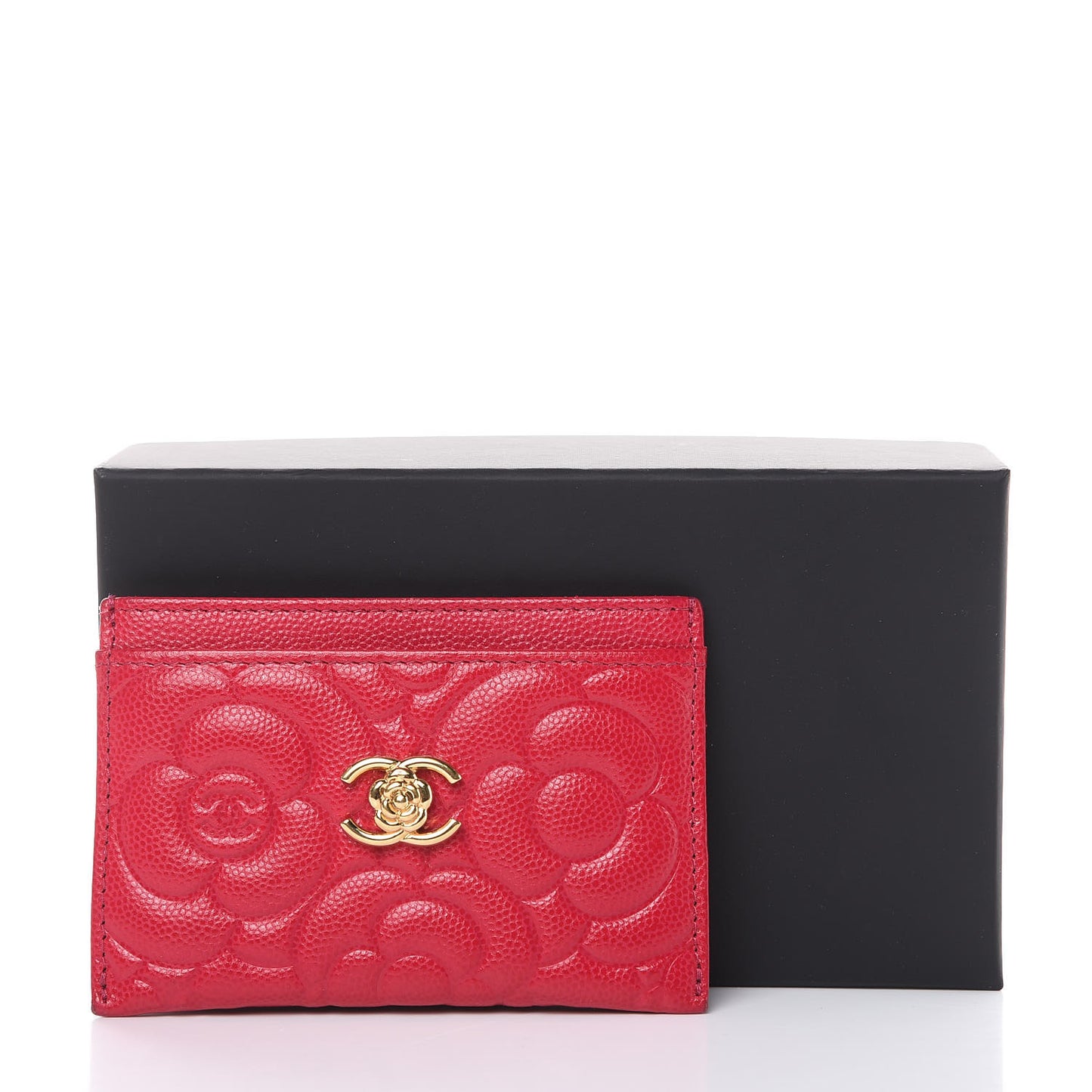 Caviar Camellia Embossed Card Holder Fuchsia