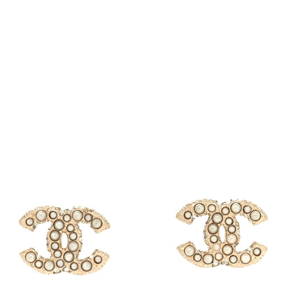Chanel Metal Graduated Pearl Crystal CC Earrings Light Gold 1 of 4