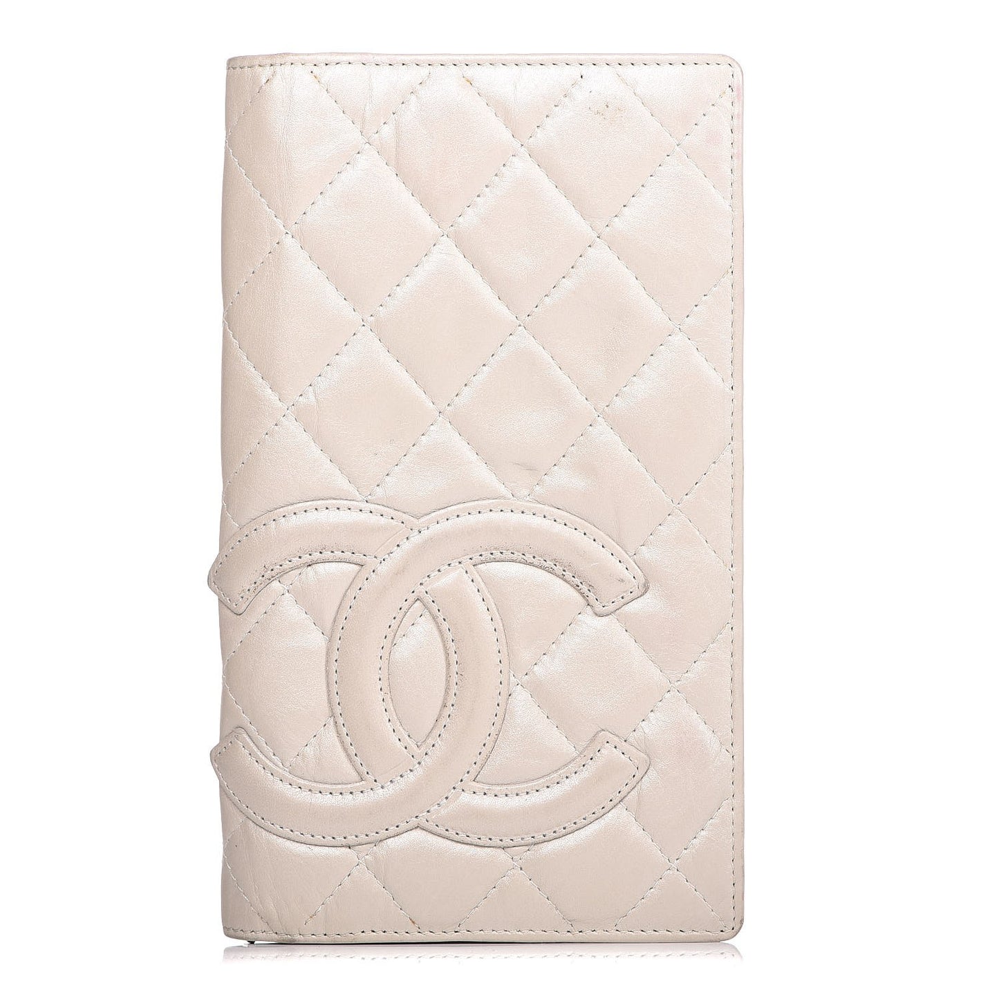 Aged Calfskin Quilted Cambon Quilted Yen Wallet Pearl