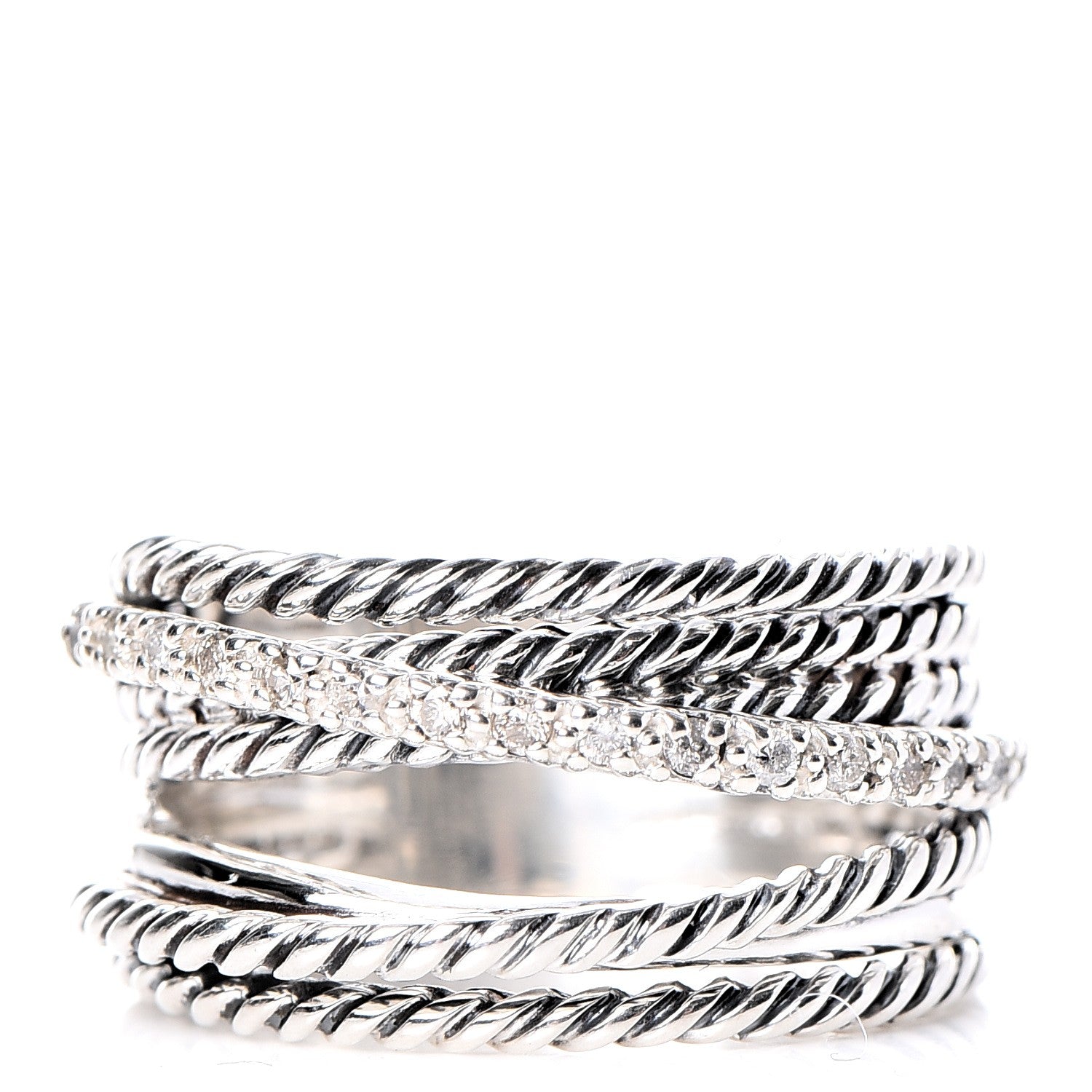 David Yurman Sterling Silver Diamond 11mm Wide Crossover Cable Ring 53 6.5 1 of 4
