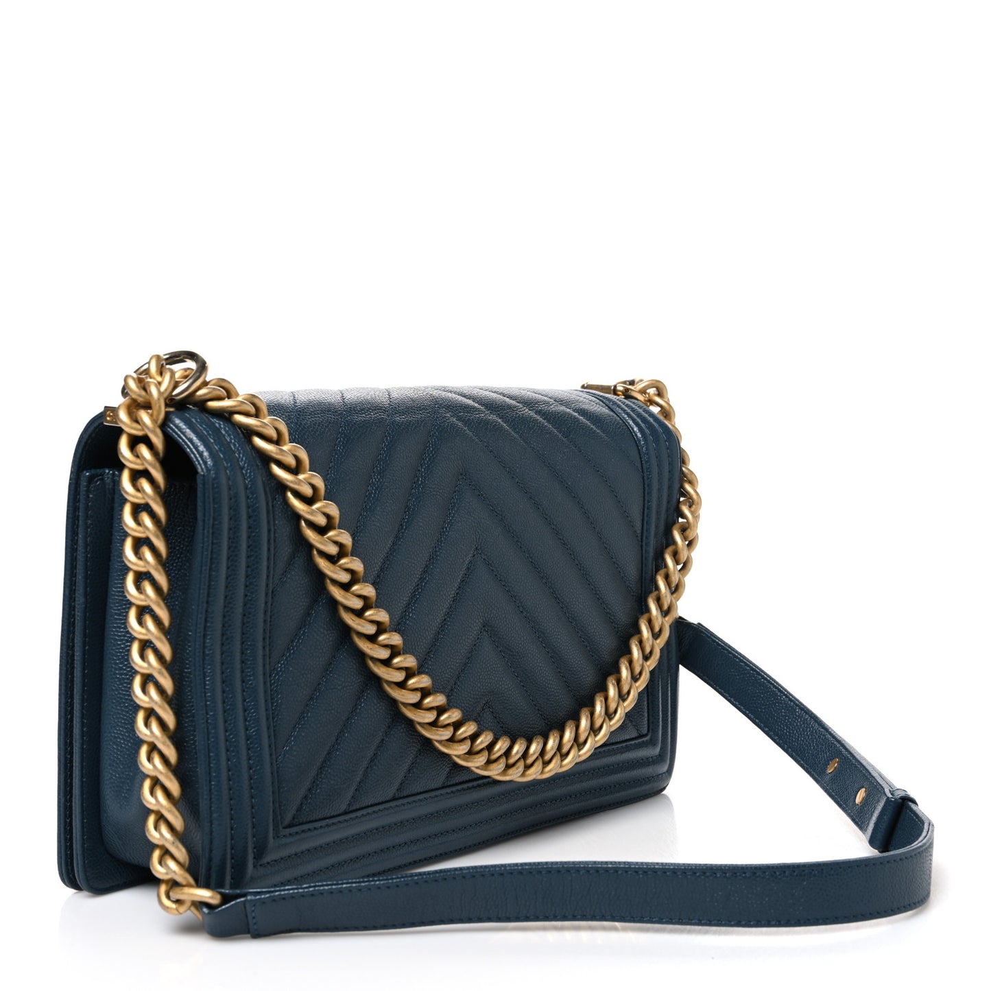 Caviar Chevron Quilted New Medium Boy Flap Blue