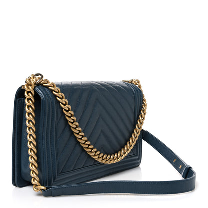 Chanel Caviar Chevron Quilted New Medium Boy Flap Blue 3 of 10