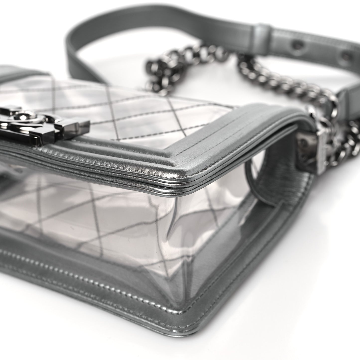 Metallic Lambskin PVC Quilted Small Boy Flap Silver