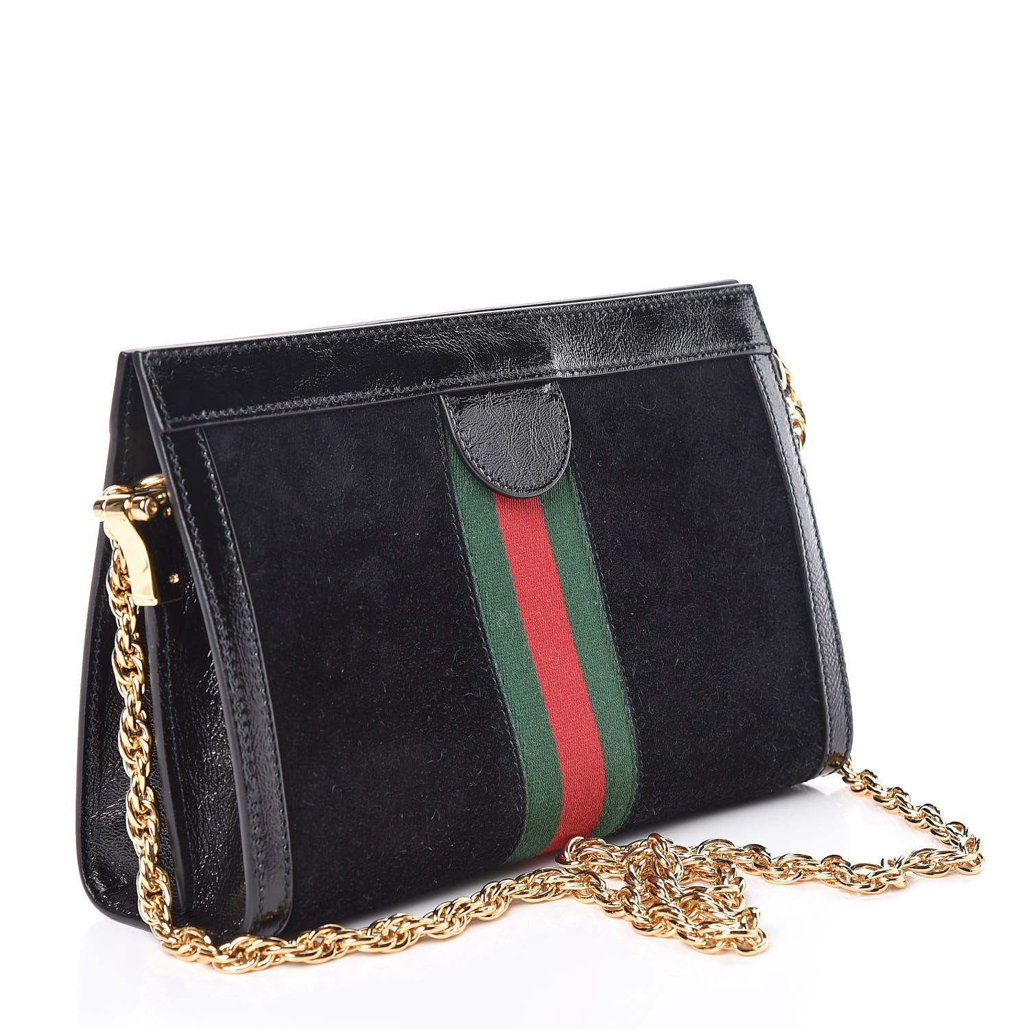 Gucci Suede Patent GG Web Small Ophidia Chain Shoulder Bag Black 3 of 10