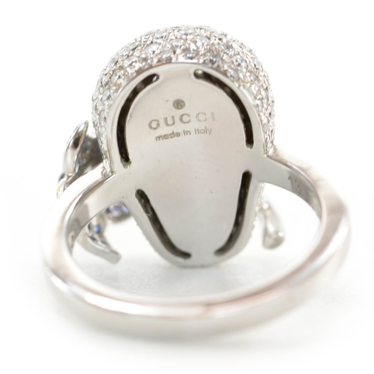 Gucci 18K White Gold Diamond Sapphire Skull Ring 13 US 7 3 of 7