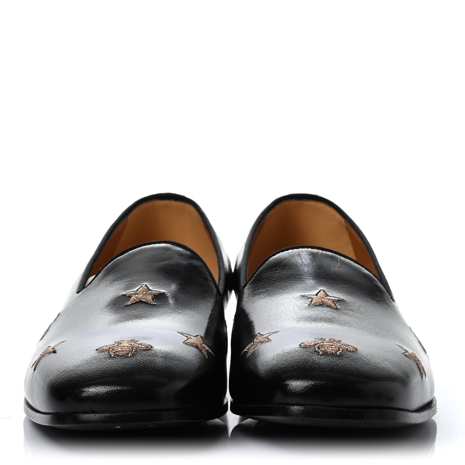 Gucci Calfskin Bee Star Embroidered Mens Slip On Loafers 7 Black 2 of 4