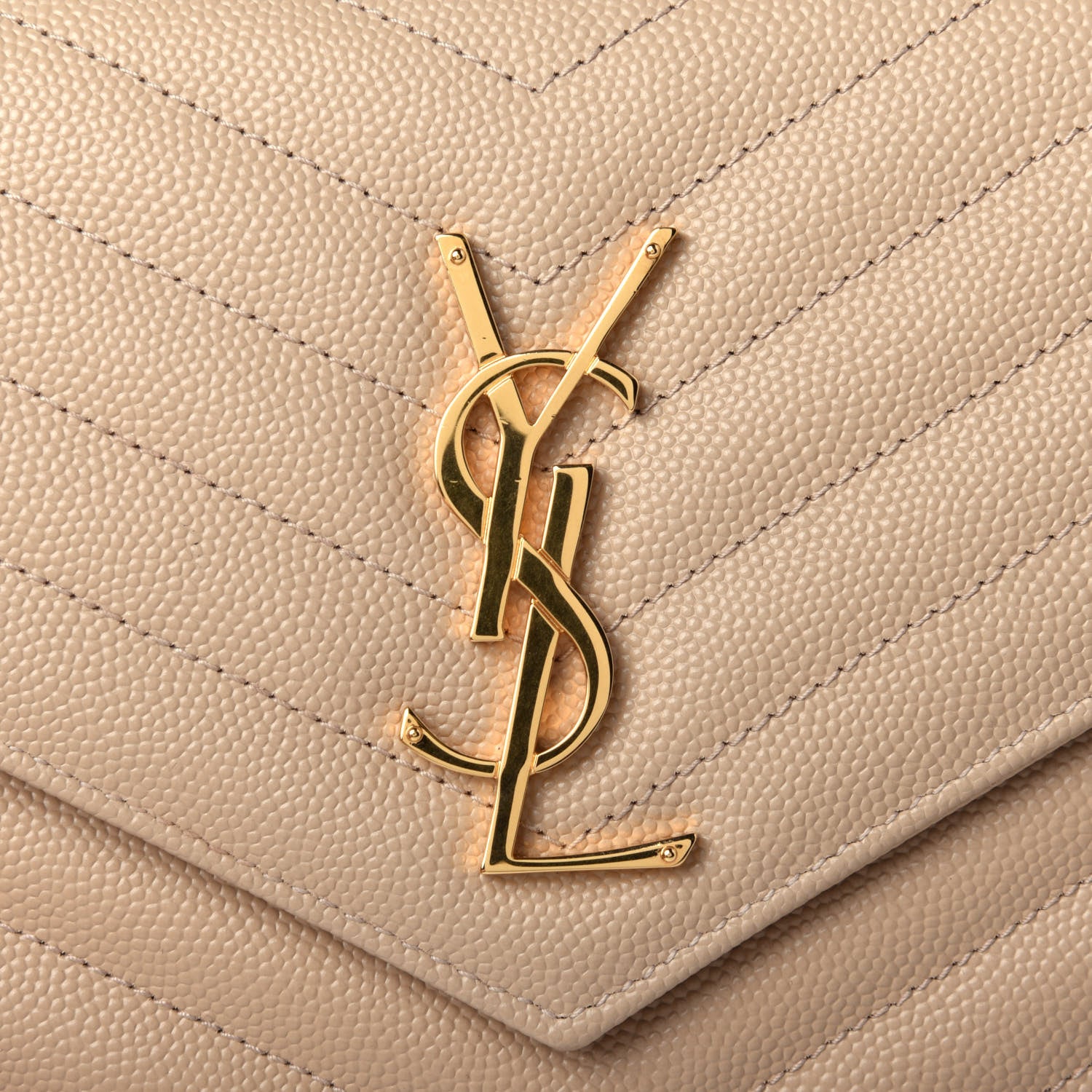 Saint Laurent Grain De Poudre Matelasse Chevron Monogram Chain Wallet Nude Powder 5 of 5